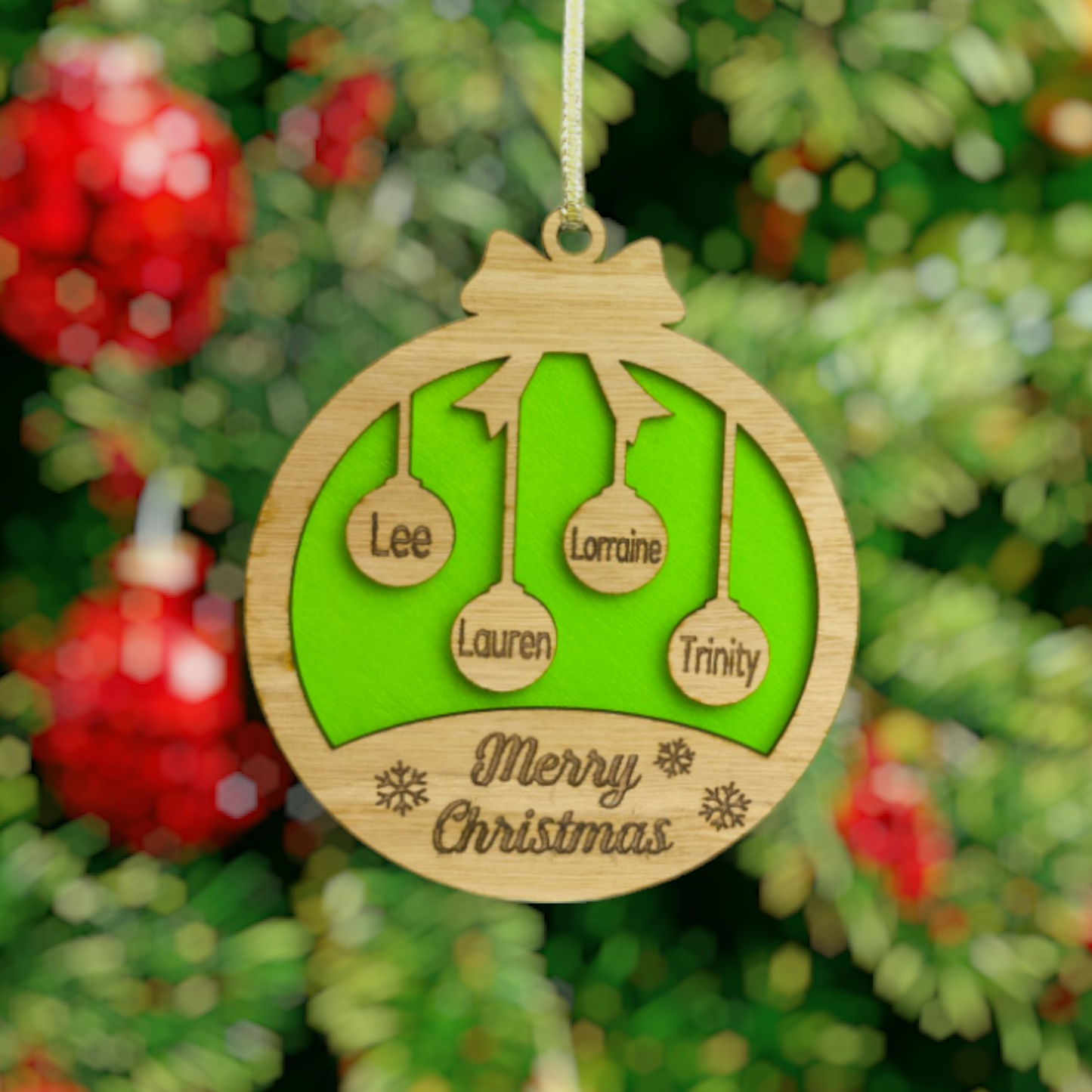 Christmas Personalised Baubles | Family Names | Tree Decoration | Laser Engraved