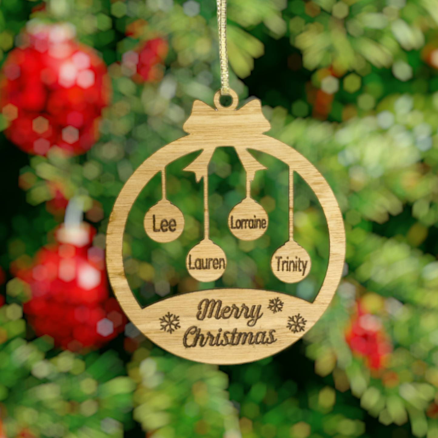 Christmas Personalised Wooden Bauble | Family Names | Laser Engraved