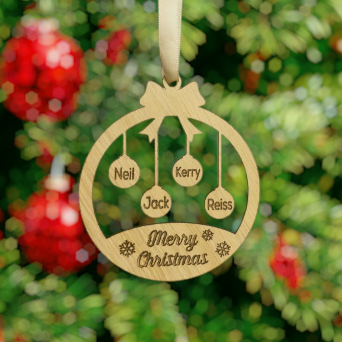 Christmas Personalised Wooden Bauble | Family Names | Laser Engraved